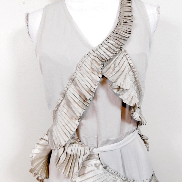 GAP Vintage Sleeveless Mini Dress in Grey/Taupe with Champagne Ruffles Size XS - Picture 5 of 10